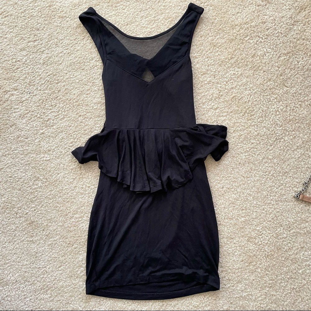 Black peplum open back dress